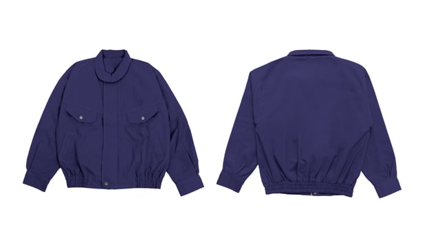Blue bomber jacket with pockets and a collar isolated on a white background. photo