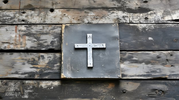 Cross on a wooden background with an open book symbolizing faith and reflection photo
