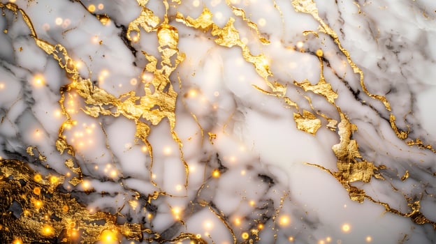 Stunning marble texture with shimmering golden accents on a white background photo