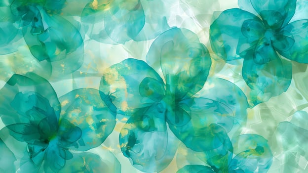 Delicate teal flowers on a swirling marble ink background creating a serene artistic atmosphere photo