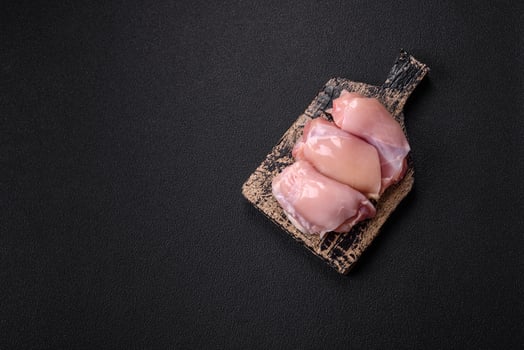 Fresh chicken fillet on a dark concrete table with spices and herbs photo
