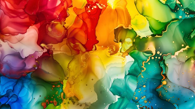 Colorful abstract marble ink background displaying vibrant swirls of red, yellow, green, and blue photo