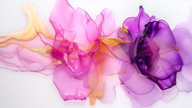 Elegant marble ink background with blended pink and purple floral designs on a light surface photo