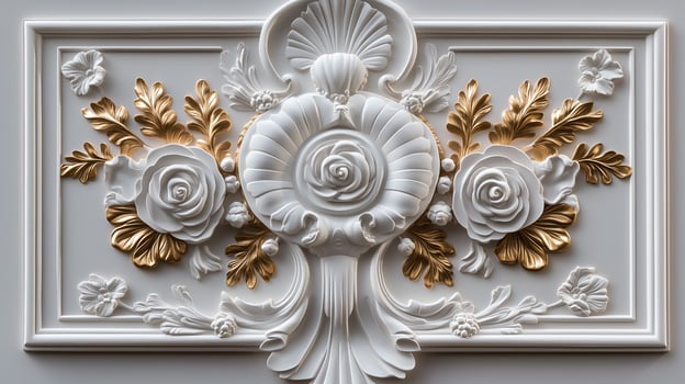 Elegant Rococo white and gold floral relief design showcasing intricate craftsmanship photo
