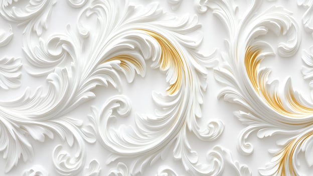 Elegant Rococo white and gold floral relief design in a classic interior setting photo