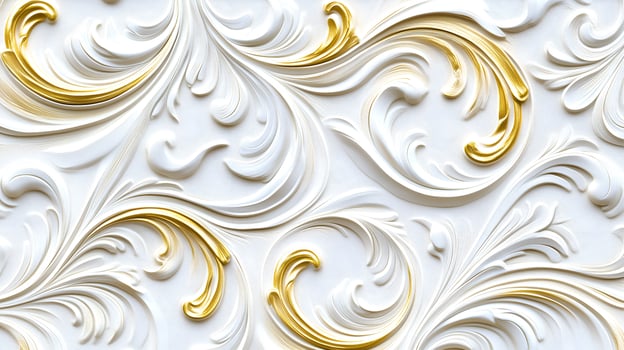 Elegant Rococo white and gold floral relief design on textured background photo