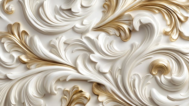 Elegant Rococo white and gold floral relief design showcasing intricate craftsmanship photo