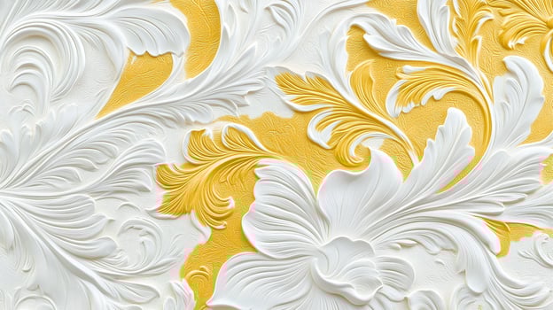 Elegant Rococo white and gold floral relief design featuring intricate details and textures photo