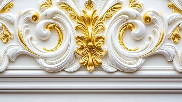 Intricate Rococo floral relief design in white and gold showcased in elegant baroque interior photo