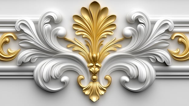 Rococo white and gold floral relief design on an elegant wall decor in a vintage setting photo