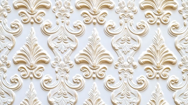 Elegant Rococo white and gold floral relief background design for timeless interiors photo