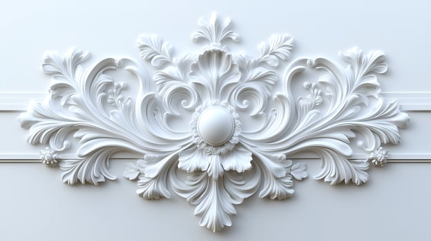 Elegant Rococo style white and gold floral relief decoration on a wall interior photo