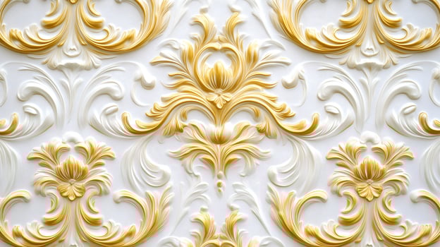 Elegant Rococo white and gold floral relief design ideal for classic interior decor photo