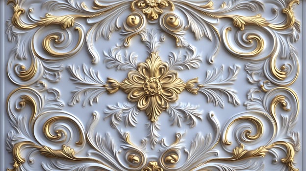 Decorative Rococo floral relief in gold and white capturing Baroque elegance and artistry photo