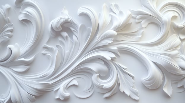 Elegant Rococo-inspired white and gold floral relief design in an ornate interior setting photo
