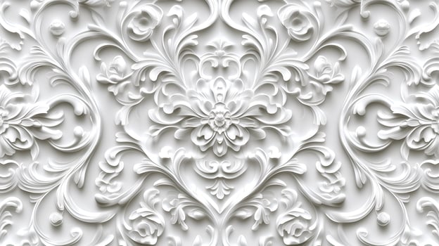 Elegant Rococo white and gold floral relief design with intricate detailing in a luxurious setting photo