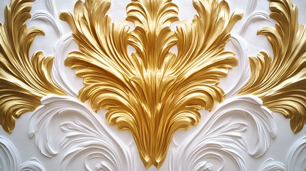 Elegant Rococo style floral relief in white and gold showcasing intricate craftsmanship photo