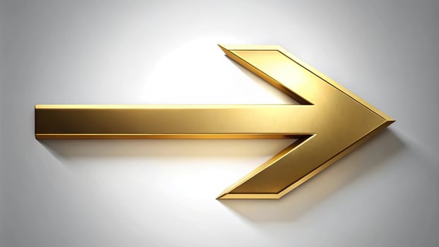 Abstract metallic gold arrow shadow pointed in geometric direction photo