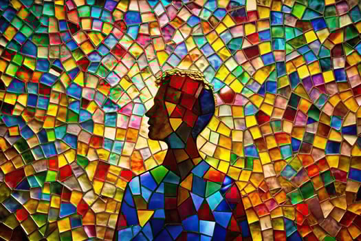 Abstract mosaic from pieces of colorful glass silhouette photo
