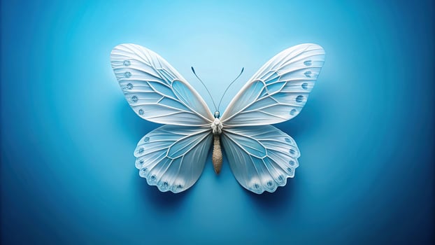 abstract illustration of white butterfly and petals on blue background photo