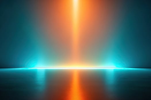 Abstract minimalist art with glowing orange and teal lights photo