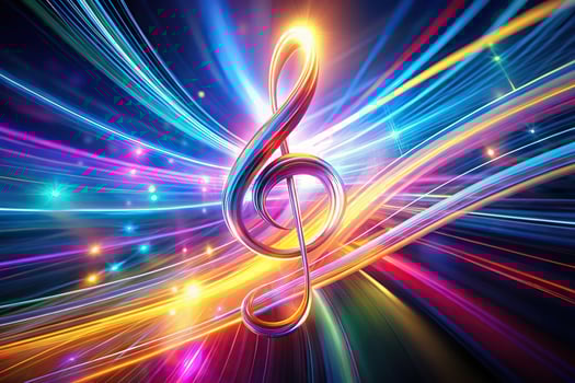 Abstract musical clef with colorful light trails in tilted angle photo