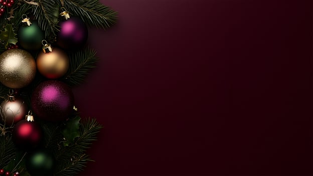Elegant Christmas background with colorful ornaments and ample text space for holiday greetings photo