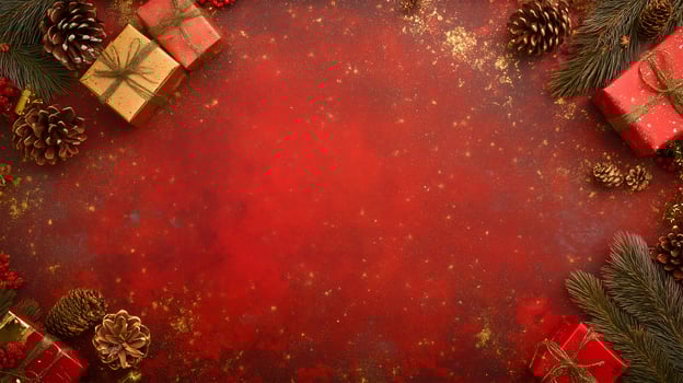 Festive Christmas background featuring ornaments, gifts, and decorative elements for seasonal text photo