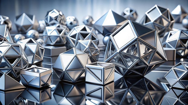 Abstract geometric silver shapes with reflective surfaces silhouette photo