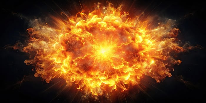 Abstract fiery explosion lighting up the darkness Aerial photo