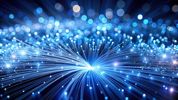 Abstract dark blue fiber optic light with silver glitter mesmerizing patterns photo