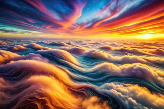 Abstract colorful landscape background with wavy clouds photo