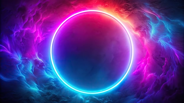 abstract circle frame with neon colors and vibrant background bird's eye view photo