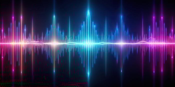 Abstract audio waveform with neon lights symmetrical design photo