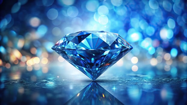 Abstract background of blue shiny diamond stone at eye level photo