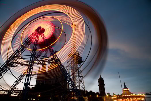 Tibidabo Amusement Parks Iconic Ferris Wheel at Sunset in Barcelona photo