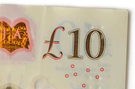 British Currency - ten pound banknotes in a spreading fan format.2 photo