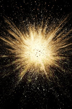 brilliant burst of golden particles radiates outward, shimmering as they scatter in every direction, creating a mesmerizing spectacle of light and energy. photo