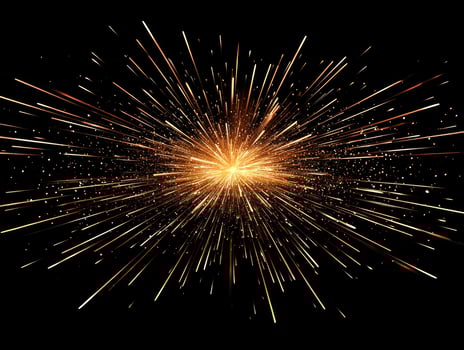 mesmerizing burst of golden particles expands outward, leaving glowing trails that radiate energy and heat. This stunning cosmic explosion captivates with its vibrant intensity. photo