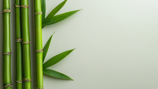 Bamboo plant stands in a minimalist living room filled with greenery, ecofriendly decor, modern sustainable interior photo