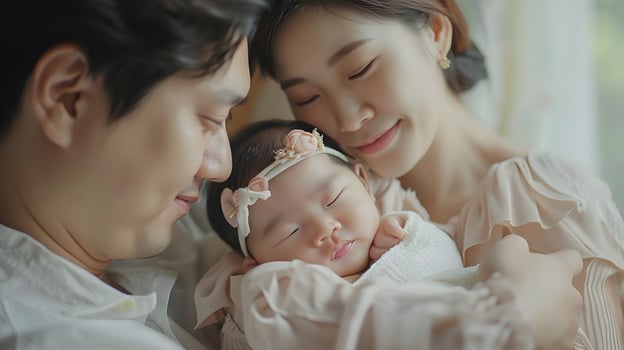 Hallyu New Parents Holding Newborn Baby Girl with Unconditional Paternal Love photo