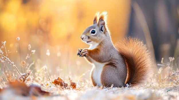 Cute Squirrel Foraging for Nuts in Autumn Woodland photo