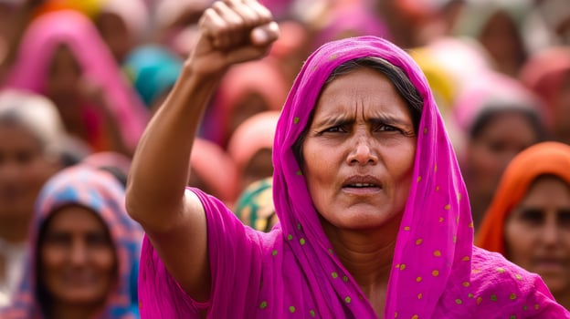 Passionate Female Activist Leading Vibrant Protest for Social Change photo