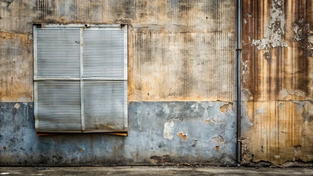Abandoned newspaper and metal texture on wall photo