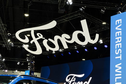 Nonthaburi Thailand 6 March 2024 Hanging billboard with logo Ford at Bangkok International Motor Show 2024 photo