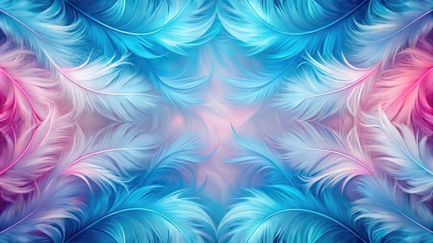 Abstract blue and pink wave background with feathers photo