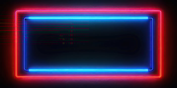 abstract black background with red and blue neon lights glow effect, extreme close-up photo