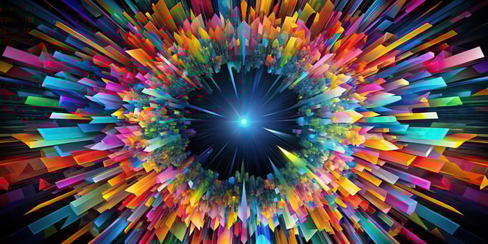 Abstract black background with colorful geometric explosion Fisheye photo