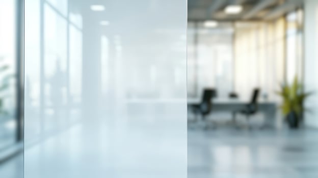 Blurred background of modern workplace with lots of greenery and natural light. Interior shots of offices photo