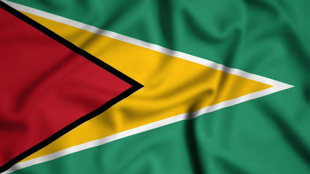 Guyana flag waving in the wind background illustration, silk photo